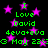 Animated icon with green text and pink stars on black background, repeating text and star patterns in a