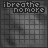 A grayscale animated icon with 'ibreathe nomore' text at top, featuring falling white plus signs against a -patterned background