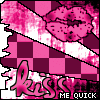 Animated pink and white pixelated image with lips, checkered background, and 'kiss me quick' text.