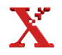 Red 3D letter X shapes in various orientations and partial views on a gray background, with some showing internal structure.