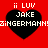 Four identical pixelated heart-shaped icons on red background with white text reading 'ii LUV JAKE' and 'ZINGERMANNN' in horizontal bands.