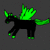 Pixelated black unicorn with green accents on wings, horn, and hooves against dark gray background, with green text and heart symbol on adjacent