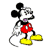 Two Mickey Mouse frames show different poses: left frame has hand near face, right frame extends both hands with open palms.