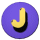 A circular purple icon with a yellow curved shape and black shadow, showing three distinct poses of the same object.