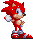 Pixelated red hedgehog character with white gloves and shoes, standing in two side-by-side poses showing different arm positions.
