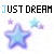 Animated contact sheet of a buddy icon featuring repeating 'JUST DREAM' text and star motifs with color variations across frames.