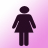 Pixelated female figure icon with solid dark silhouette against pink gradient background, static single-frame image.
