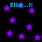 Purple star shapes scattered across a black background with cyan text reading 'Ellie...X' in multiple positions.