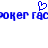Blue pixelated text 'poker' and 'poker' with a heart symbol above, on a white background.