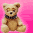 Animated contact sheet of a teddy bear icon with sequential frame changes showing zoom and pose variations against pink background.