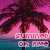 Pixelated image of a palm tree against pink and purple gradient sky with blue water, featuring text reading 'SUMMER' above 'OK RIVE'.