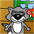 A pixelated cartoon raccoon mascot with a wide grin stands in front of a window with flowers, next to green text reading "Original Icons .com" on a dark background.