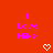 Red background with pink text 'I Love Mike' and white pixelated heart or arrow symbols changing across frames.