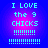 Four identical pixelated text on a blue-purple gradient background, each displaying 'I LOVE the 9 CHICKS !!!!!!!!!' with multiple exclamation marks below