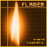 Animated orange flame icon with 'FLAMER' text above, pixelated background, and small rectangular shapes at bottom