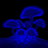 Six animated mushroom icons in blue, purple, red, orange, yellow, and green arranged in a 3x2 contact sheet with glowing outlines on black backgrounds.