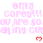 Pixelated text repeats 'omg corey!!! you are so cute' with red heart symbols on a white background.