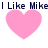 Two of pink heart icons with text above each reading 'I Like Mikel' and 'I Like Mike' in dark blue pixelated font on white background