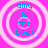 Four identical circular icons with concentric rings on a pink background, each displaying blue text reading 'amy is the best' in pixelated font.