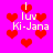 Pixelated red hearts and white text on a bright pink background, with 'l u v' above 'Ki-Jana' in two repeated sections.