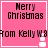 Pink square icon with black text reading 'Merry Christmas from Kelly W8' and a white snowman graphic, displayed in a