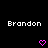 Pixelated text 'Brandon' appears multiple times above pink heart and chevron symbols on a black background with gray corner.
