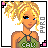 Pixel art contact sheet of a blonde female character in various poses and text panels with green "GAR" text on her top, white pants, blue eyes, and pink corner accents.