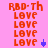 Pixelated orange text 'RBD-Th' and 'LOVE' repeated on pink background with blue cursor icons shifting position across frames.