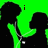 Green background with black silhouettes of figures holding microphones, text 'i' and 'core' in pixelated font.