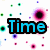 Pixelated text "Time of my Life" in blue, green, and pink with black outlines on a white background featuring scattered colored dots.