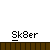 Animated contact sheet of a stick figure performing skateboarding actions with repeated text "Sk8er" below each frame on a gray background.