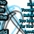 Pixelated blue and black abstract shapes with light blue motion trails on white background, resembling fragmented mechanical parts or stylized text fragments.