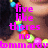 A person wearing a beaded necklace with multicolored round beads, overlaid with pixelated text in bright pink.