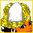Animated contact sheet of a pixel-art character with orange skin, brown hair, and yellow sequined outfit showing multiple poses and "CV pride" text variants.