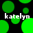 Green circular shapes on black background with repeated white text 'katelyn' in pixelated font.