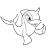 Pixelated grayscale drawing of a cartoonish animal with large eyes, a long tail, and rounded ears on a white background.