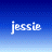 Pixelated blue gradient background with white lowercase text 'jessie' centered horizontally.