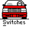 A 7-frame animated contact sheet showing a red and white cartoon car with a skull face, each frame displaying sequential animation changes to the grille and headlights.