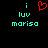 Pixelated text and a red heart symbol on black background, with cyan 'i luv moriso' below the heart.