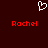 Dark red background with a white pixelated heart symbol above two identical red text labels reading 'Rachel' in blocky font.