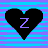 A 48x48 pixel animated buddy icon featuring two heart shapes with a stylized 'Z' inside, displayed in a contact sheet format showing frame transitions from black to purple hearts against a glitchy striped background.