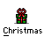Pixel art Christmas gift box with red bow, green wrapping paper, and white text 'Christmas' below; some frames show a face peeking from the top.