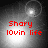 Red text 'Shary lovin life' overlaid on grayscale background with shifting light effects across four