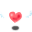 Pixelated red heart with white outline, light blue wing-like shapes on left and right sides, dark gray oval below.