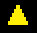 Two pixelated pyramid shapes side-by-side on a black background, one yellow and one blue.