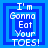 Four blue square with white text reading "I'm Gonna Eat Your TOES!" in pixelated font, each showing a different frame of animation