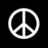 A white peace symbol rendered in pixelated style on a black background, with no additional text or elements.