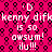 A static image with a bright pink background patterned with black circular shapes, displaying repeated white text in a pixelated font.