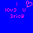 Blue background with pink pixelated text and symbols including 'i', '10v3', 'U', '3ric@', and a heart shape.