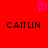 Red background with a pink pixelated heart above two identical black text strings reading CAITLIN in blocky font.